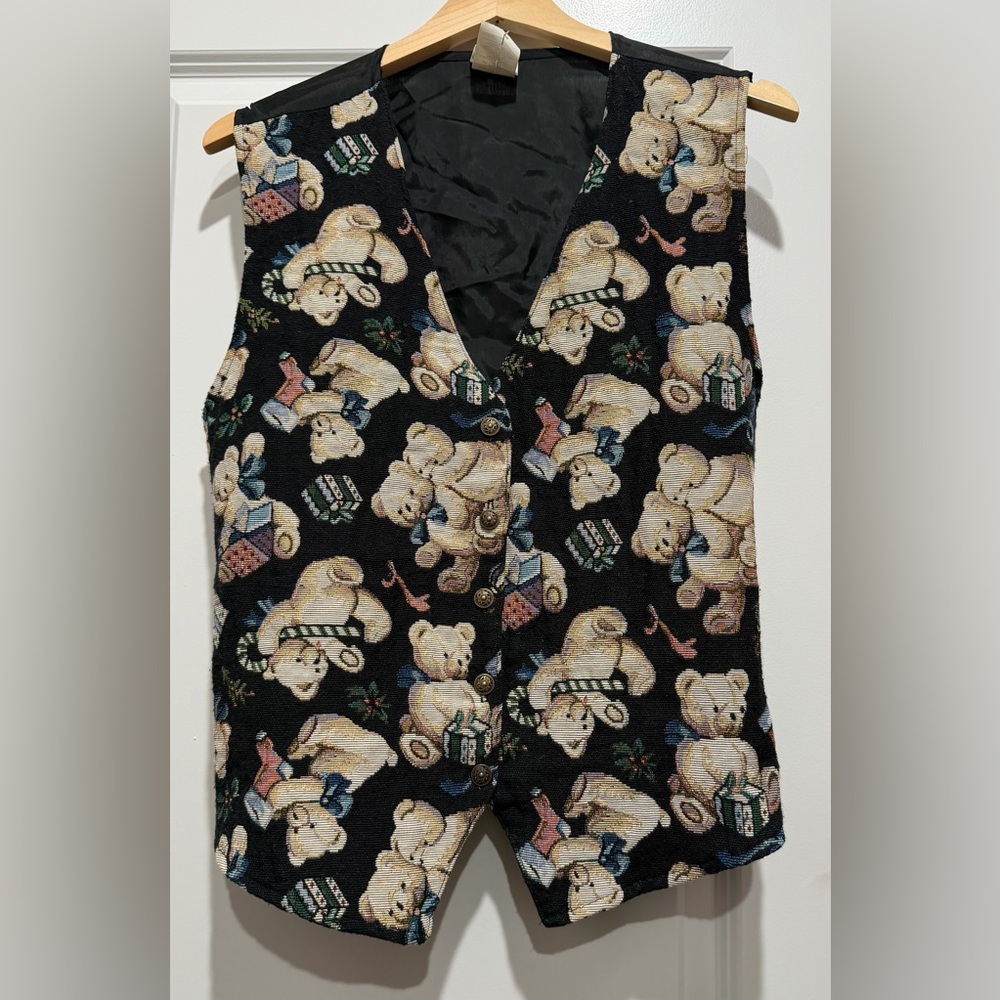 Vintage Bobbie Brooks Festive‎ Teddy Bear Christmas Vest XL Grannycore